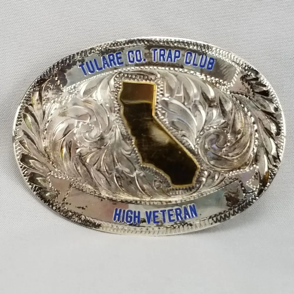 Vintage Belt Buckle Sterling Face‎ Tulare County CA Trap Club High Veteran